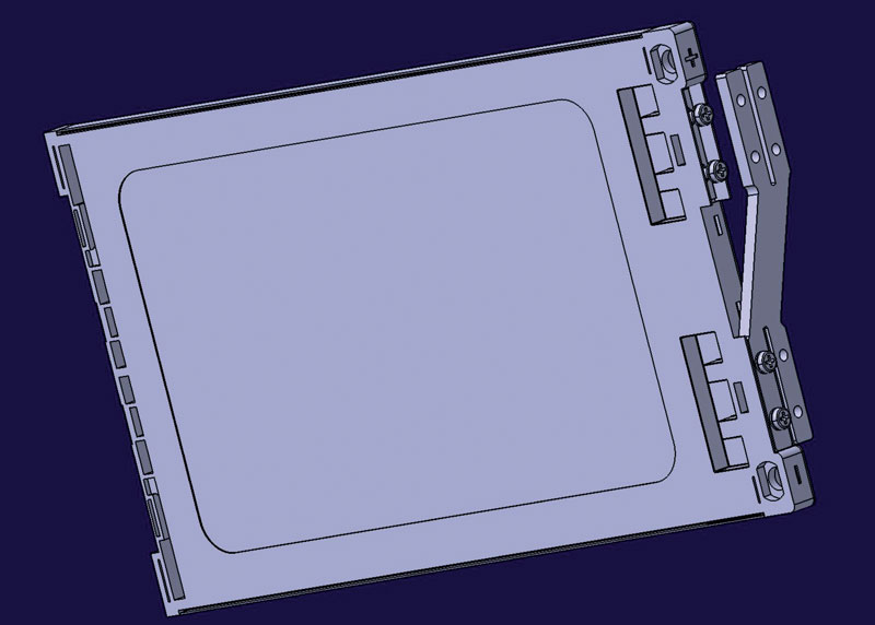 4. Screenshot di una singola cella di tipo pouch completa di porta cella in Windform® FR2  e sistema  di raffreddamento. 