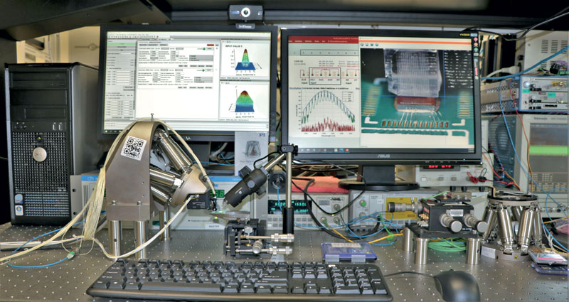 Banco di caratterizzazione e test dei dispositivi fotonici equipaggiato con il Sistema F-712.HA2 della Physik Instrumente.