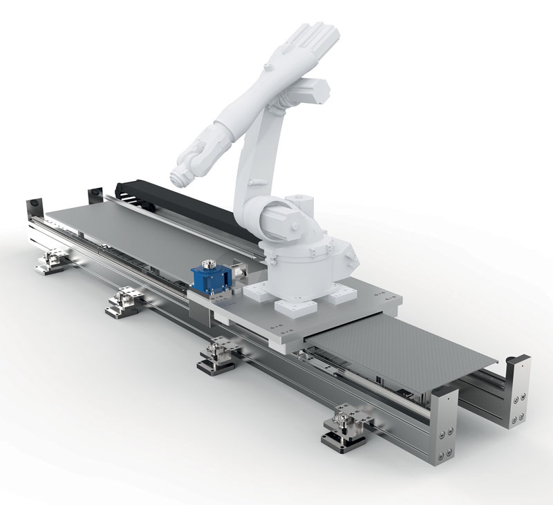 The system is suitable for working with anthropomorphic robots by various manufacturers up to loads of 2,000 kg. i robot viaggiano sull’alluminio Robots Travel on Aluminum 1 1