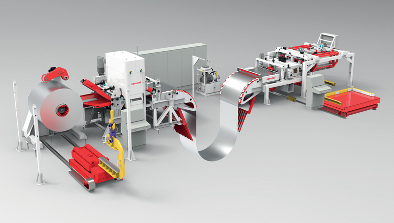Linea automatica Saronni per produzione ed impilaggio formati in alluminio.