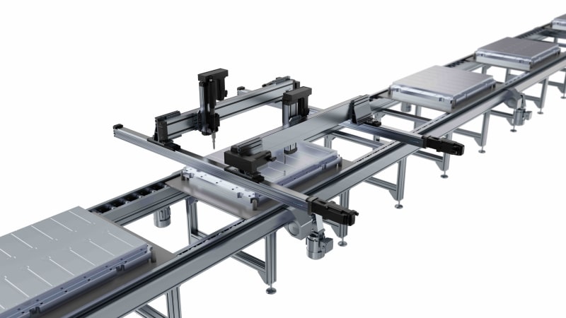 Assemblaggio di batterie elettriche altamente produttivo con un robot lineare veloce e preciso. batterie elettriche Tutte le soluzioni Bosch Rexroth per le batterie elettriche Assemblaggio di batterie altamente produttivo con un robot lineare veloce e preciso min