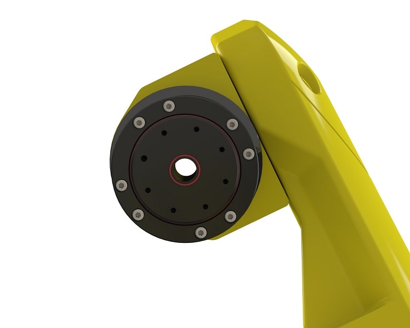 PixONE è un sensore di forza/coppia leggero per robot con polso cavo. pixone PixONE di Bota Systems vince gli EDGE Awards 2024 PixONE sensor mounted on an industrial robot with view of thru hole small min